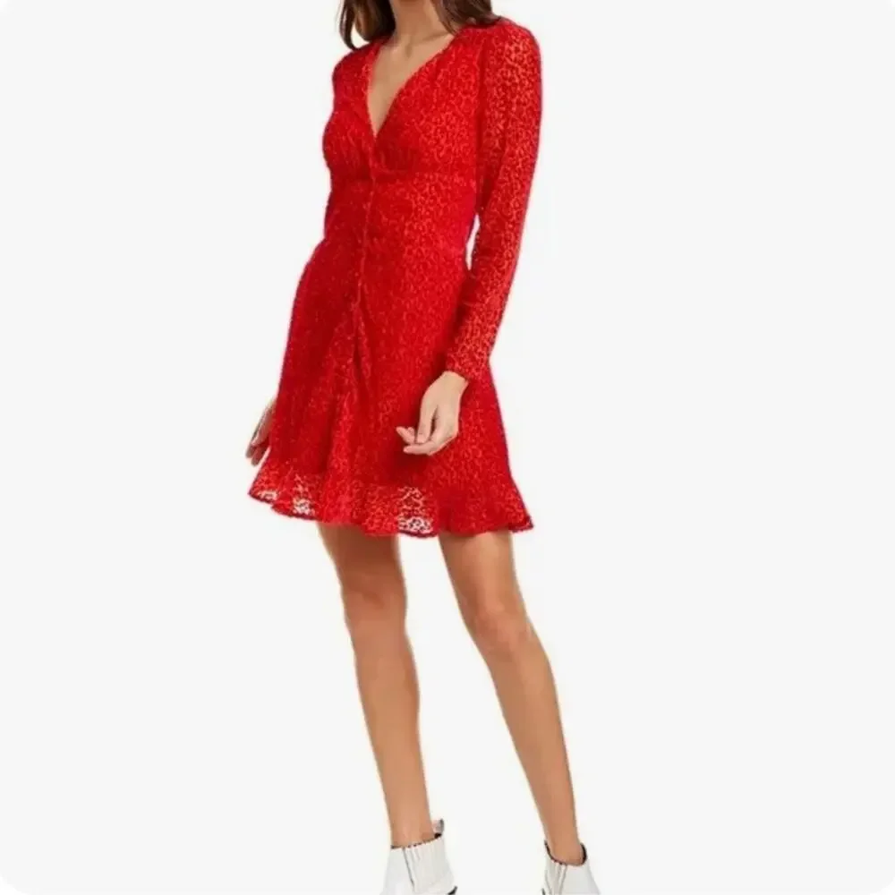 The Kooples Red Velvet Leopard Print Mini Dress XS